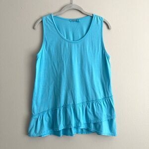 Fresh Produce Blue Fiona Layered Ruffle Hem Stretch Tank Top Size Small Beach